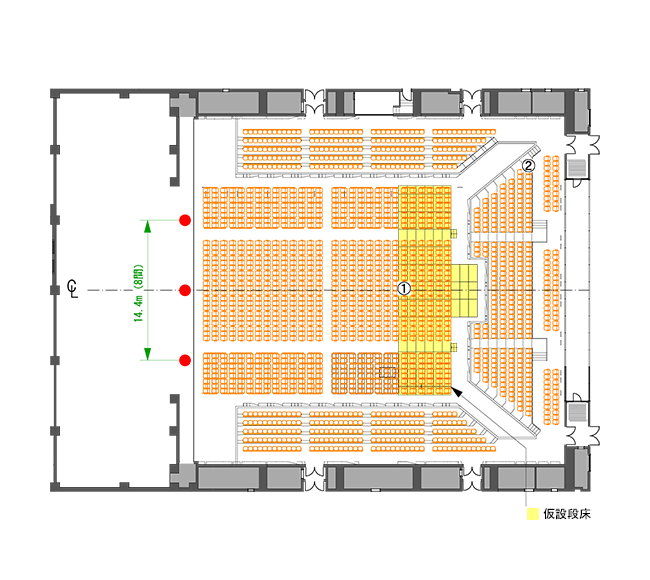 シアター形式2（後方客席段床あり）